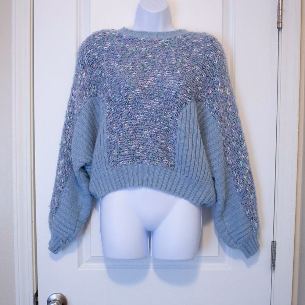 Light Blue Textured Crewneck Sweater